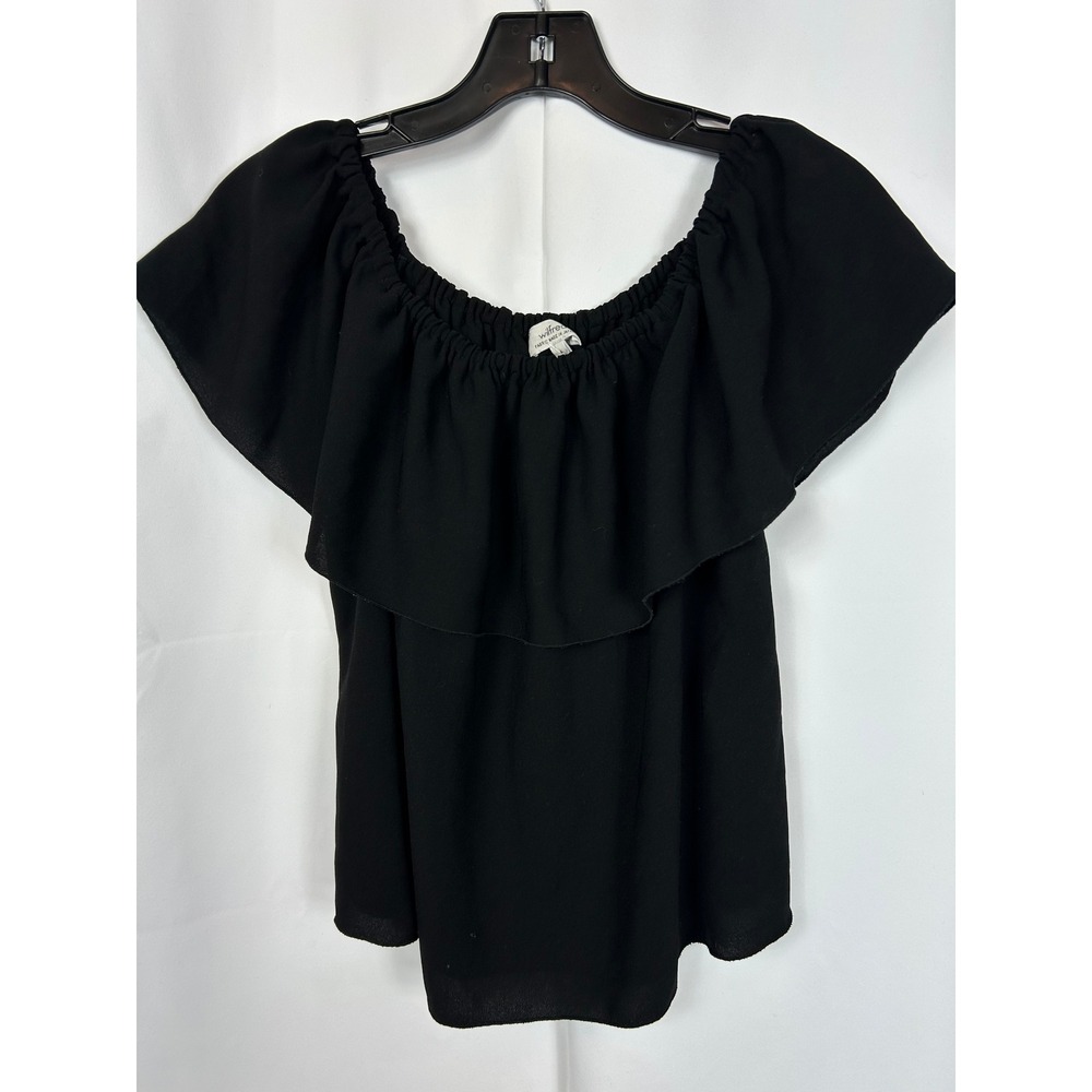 Wilfred Aritzia Black Off The Shoulder‎ Ruffle Blouse Boho Chic Minimalist Small